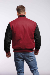 Crimson Red Wool Black Leather Sleeves Letterman Jacket